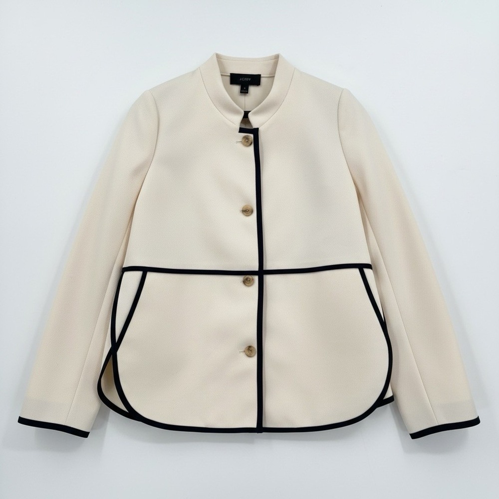 J.Crew Tipped Twill Jacket Blazer Cream Off White Mandarin Collar B8544 Sz 4 NEW - Picture 2 of 16